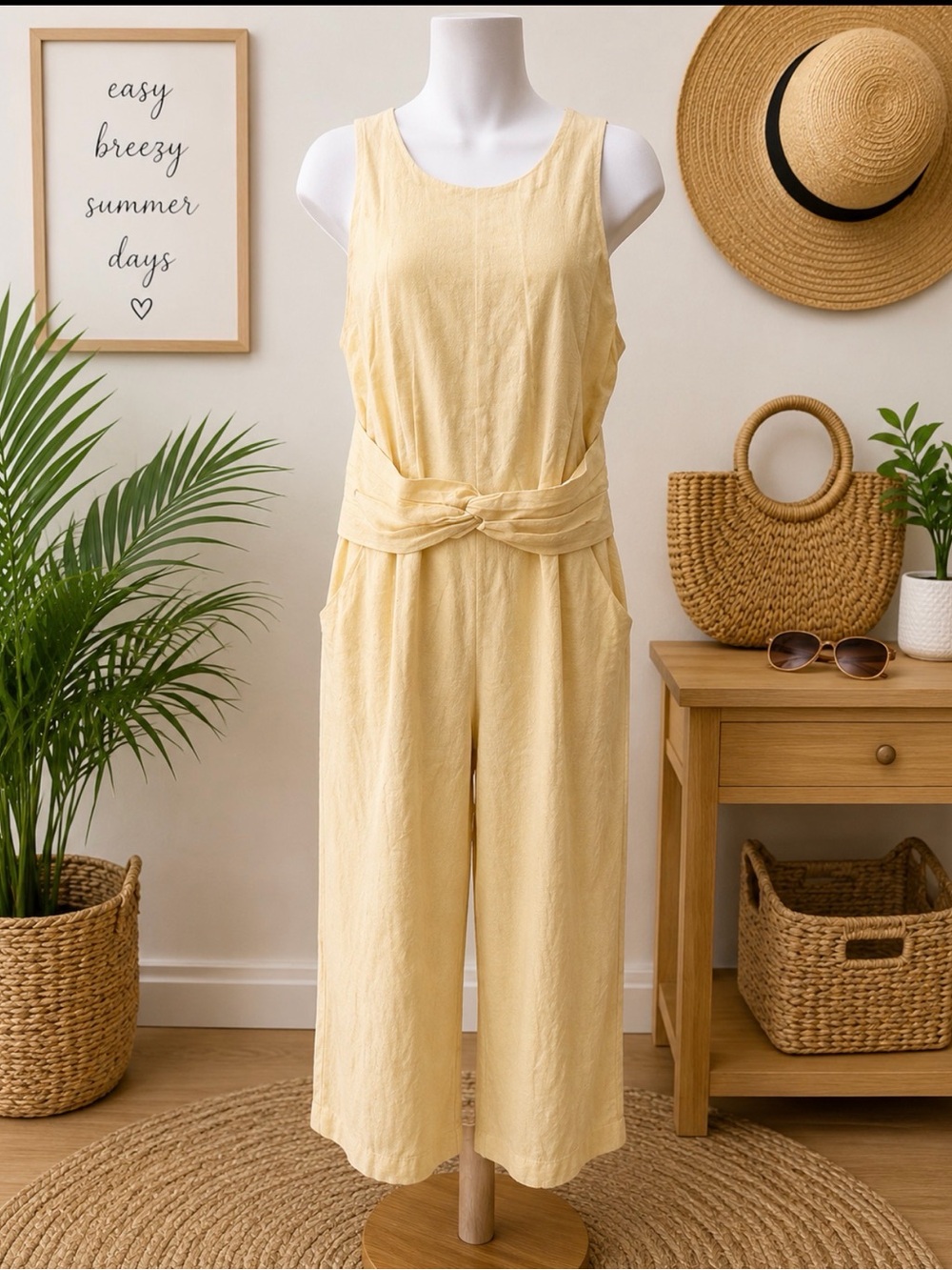 Anthropologie greylin Soft Yellow wide leg jumpsuit size medium